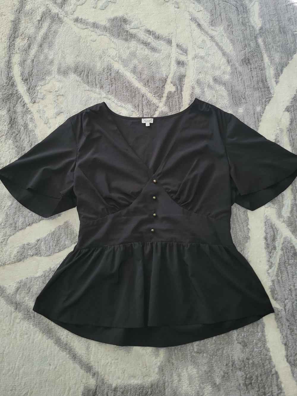 Kismet Black Peplum Button-Front Blouse Size L